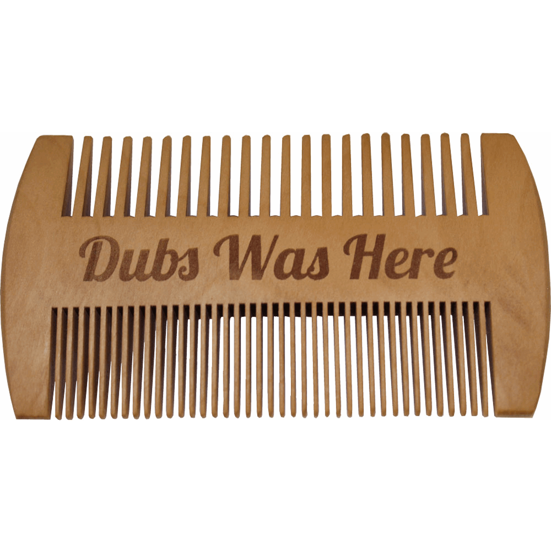 Dual-sided wooden beard comb featuring fine and wide teeth for all beard types. Perfect for even product application and effortless grooming.