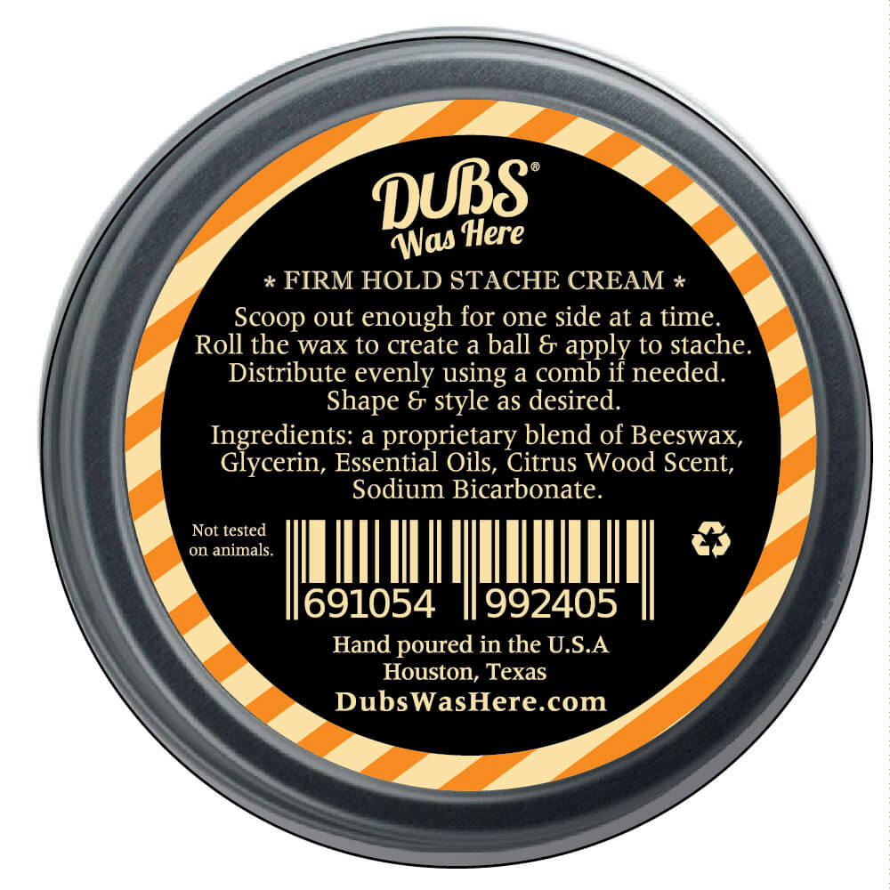 Strong hold moustache wax for competition style appearance. Citrus wood scent.