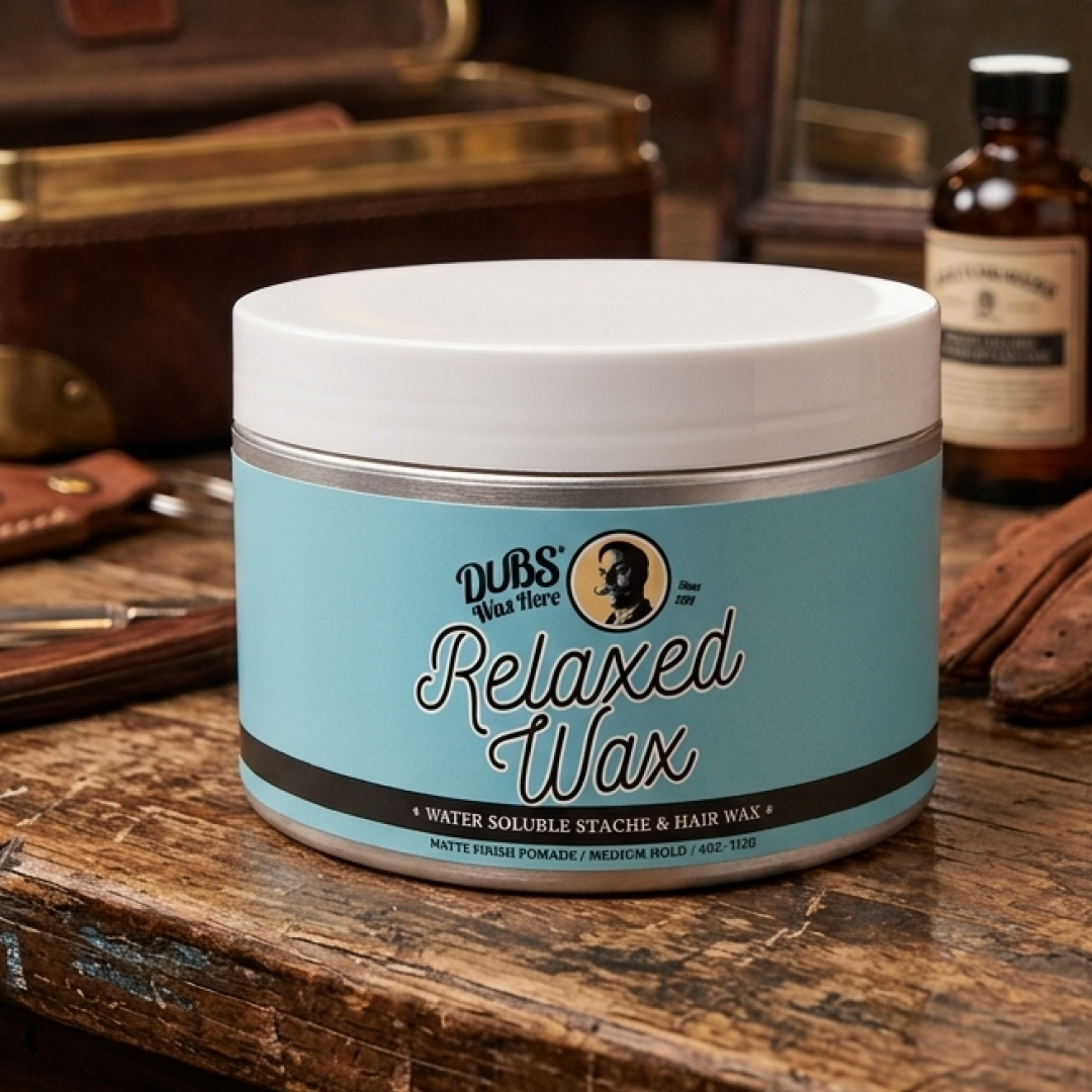 DUBS Relaxed Wax, water-soluble stache and hair wax, styled scene